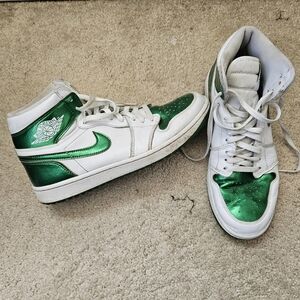 Nike White and Green High-Top Sneakers